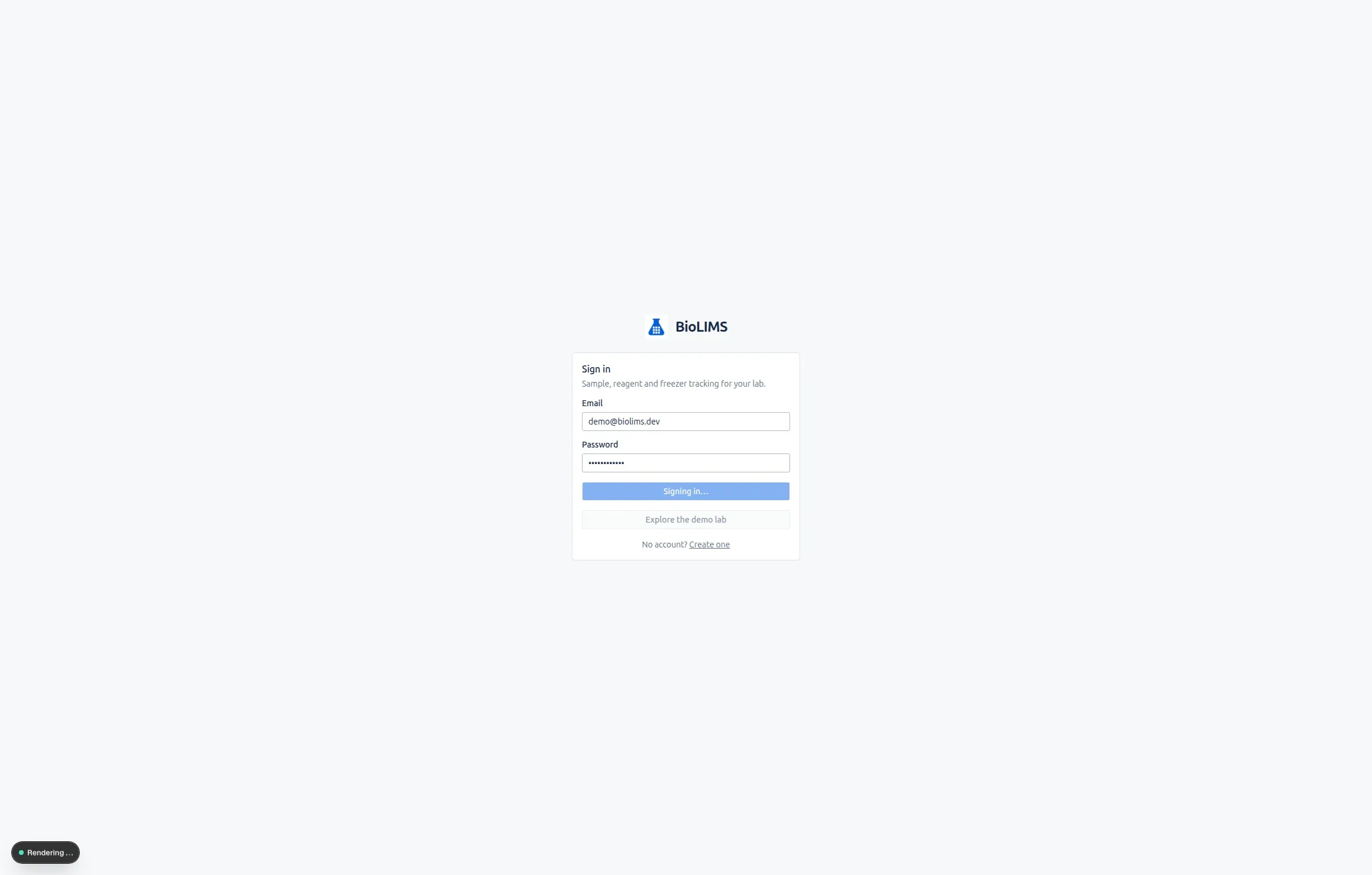 A short loop of BioLIMS in use: browsing the sample registry, opening a record with its QR label, recording stock usage, and analytics updating