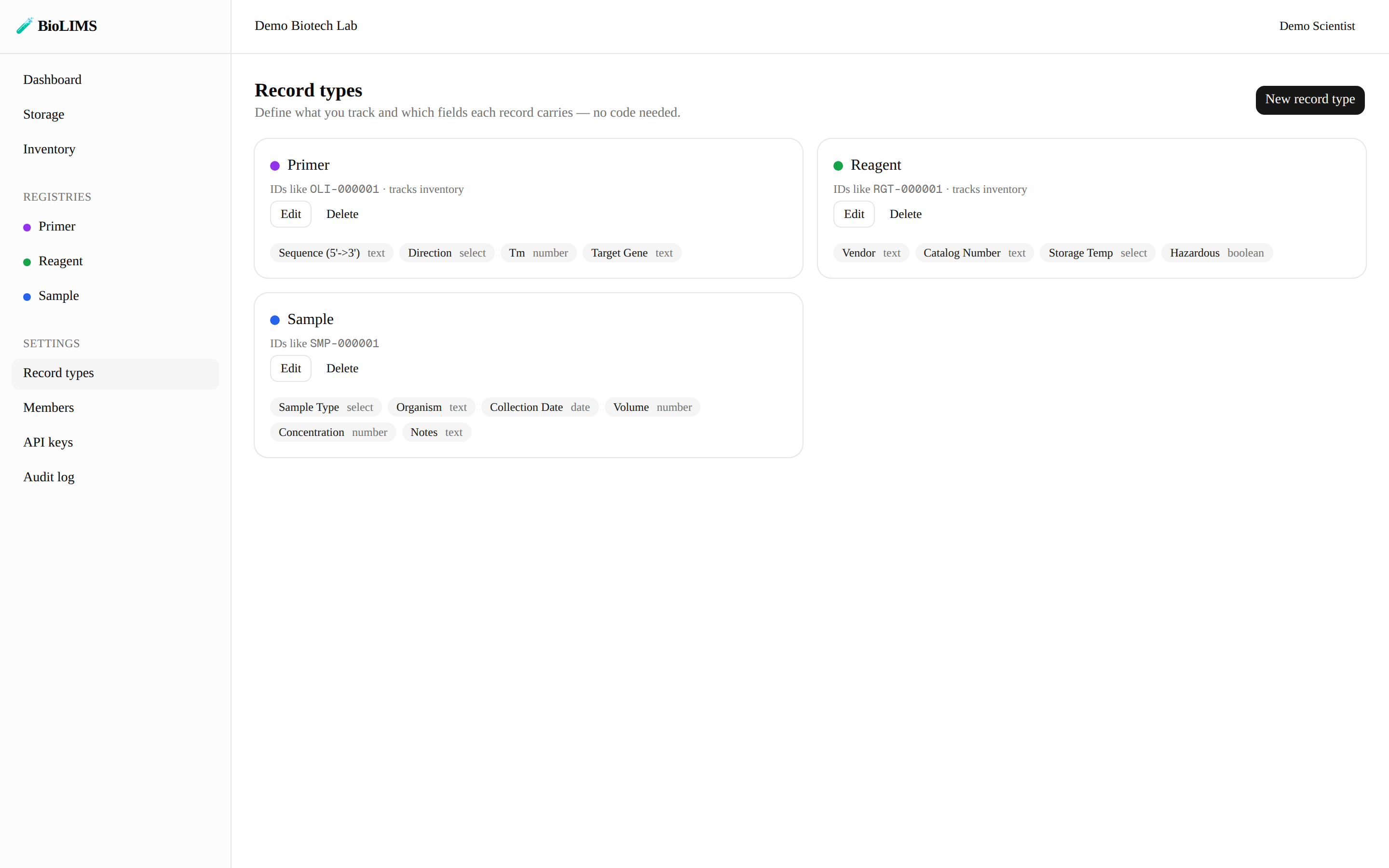The record type builder with custom fields